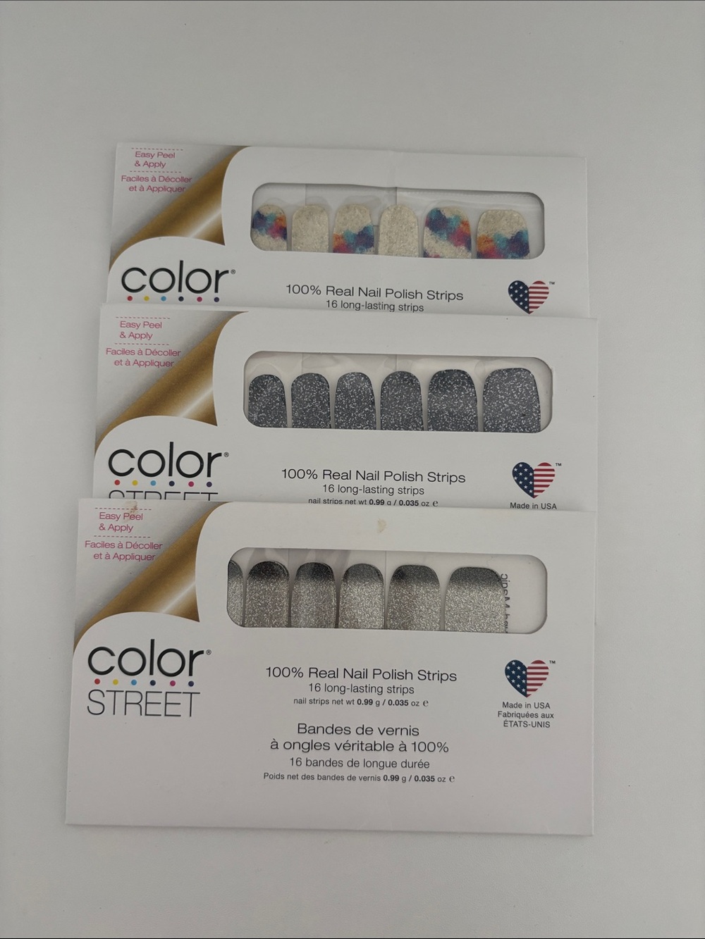 Color Street Multicolor Confetti & Silver Glitter Nail Strips Bundle